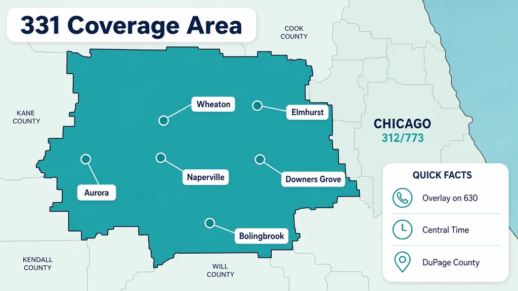 Coverage map of Chicago's western suburbs served by the 331 area code