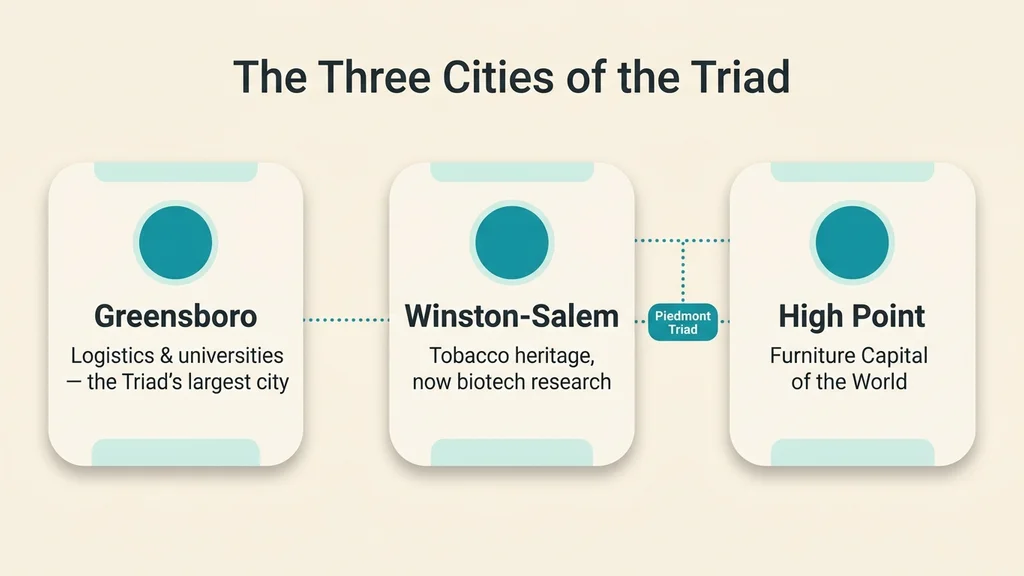 The three anchor cities of North Carolina's Piedmont Triad