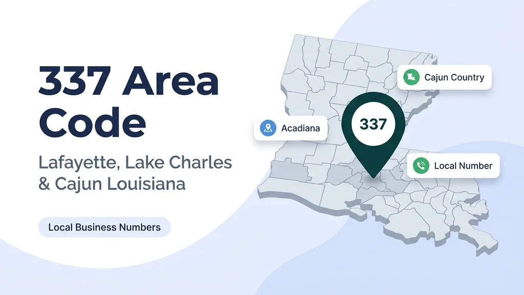 Map of southwest Louisiana's Acadiana marking Lafayette and Lake Charles with a 337 area code pin