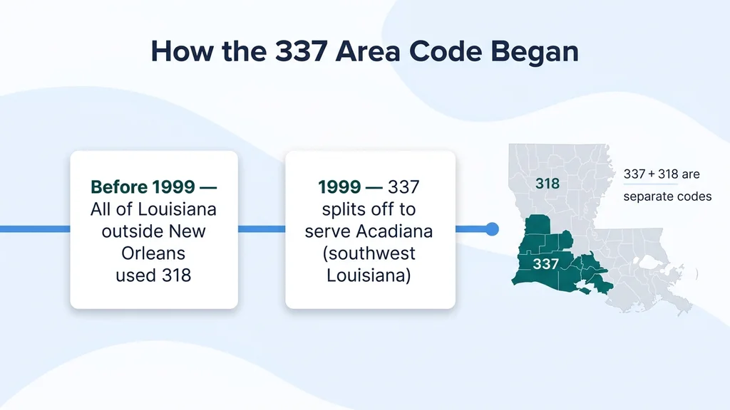Timeline of the 337 area code splitting from 318 in 1999
