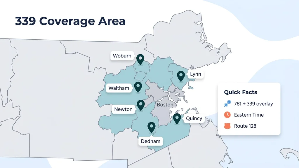 Coverage map of Boston's inner suburbs served by the 339 area code