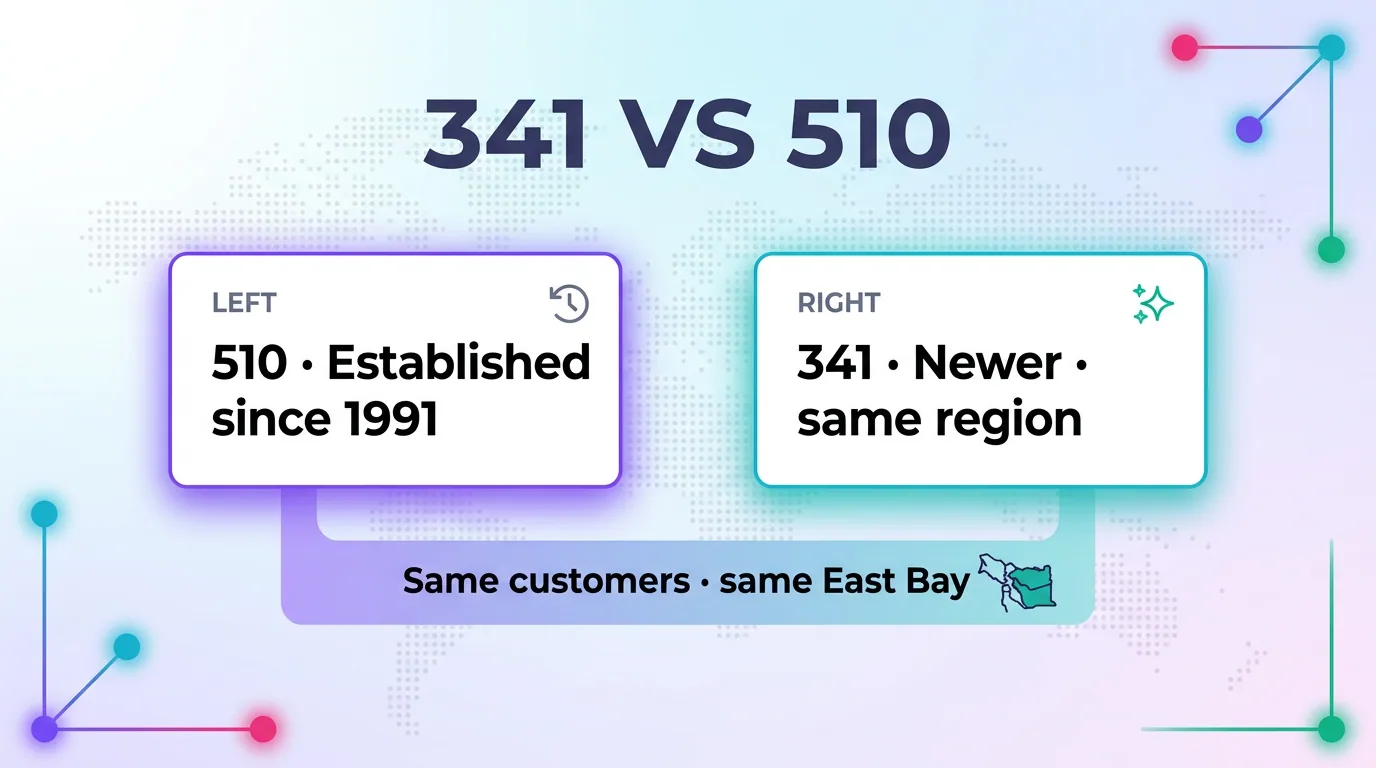 Comparison of 341 vs 510 - 510 established since 1991 and 341 the newer code for the same region and same customers