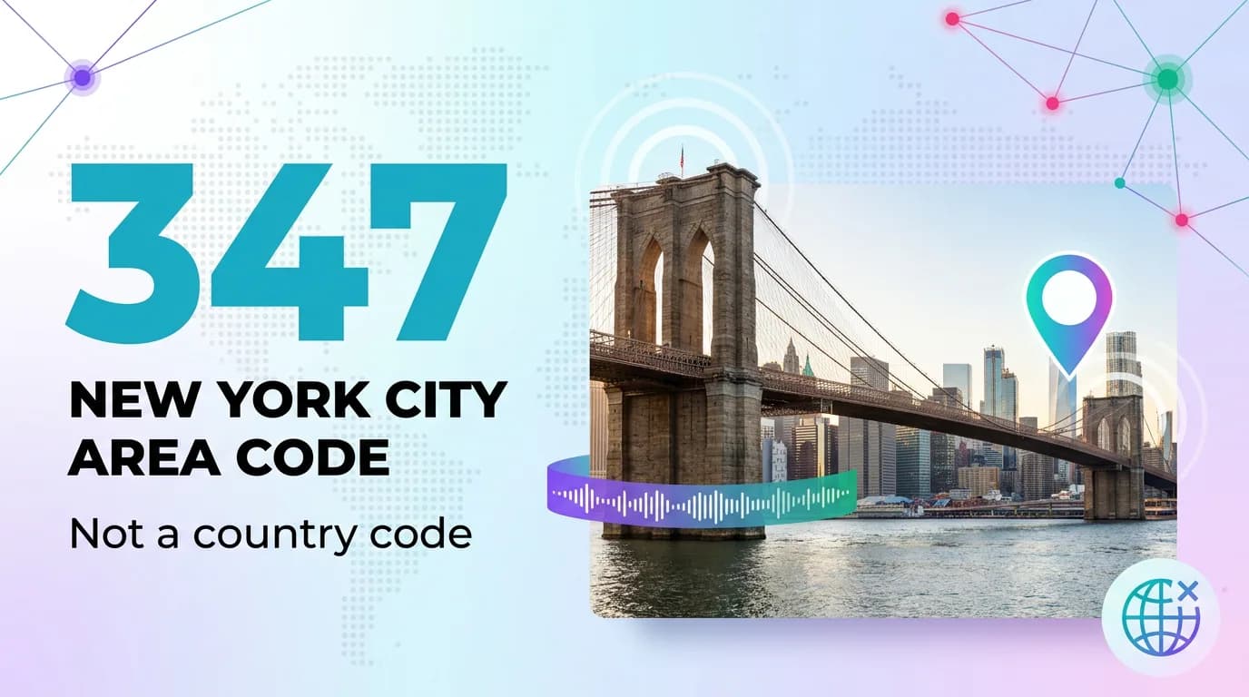 347 New York City area code infographic showing the Brooklyn Bridge and skyline, labeled not a country code