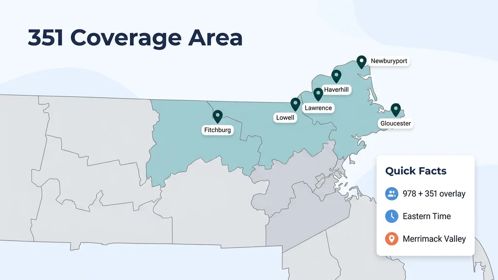 Coverage map of northeast Massachusetts served by the 351 area code