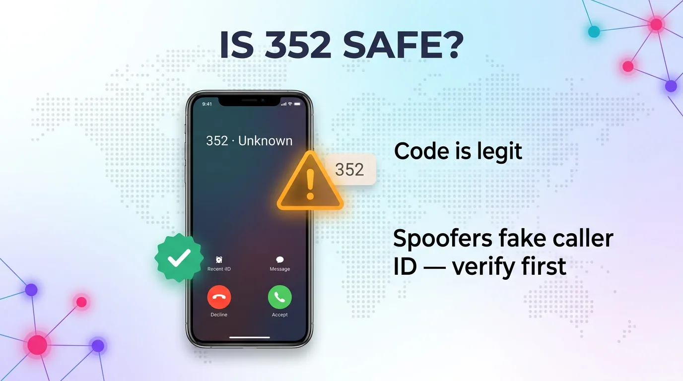 Is 352 safe infographic showing the code is legitimate while spoofers fake caller ID, so verify unknown callers first