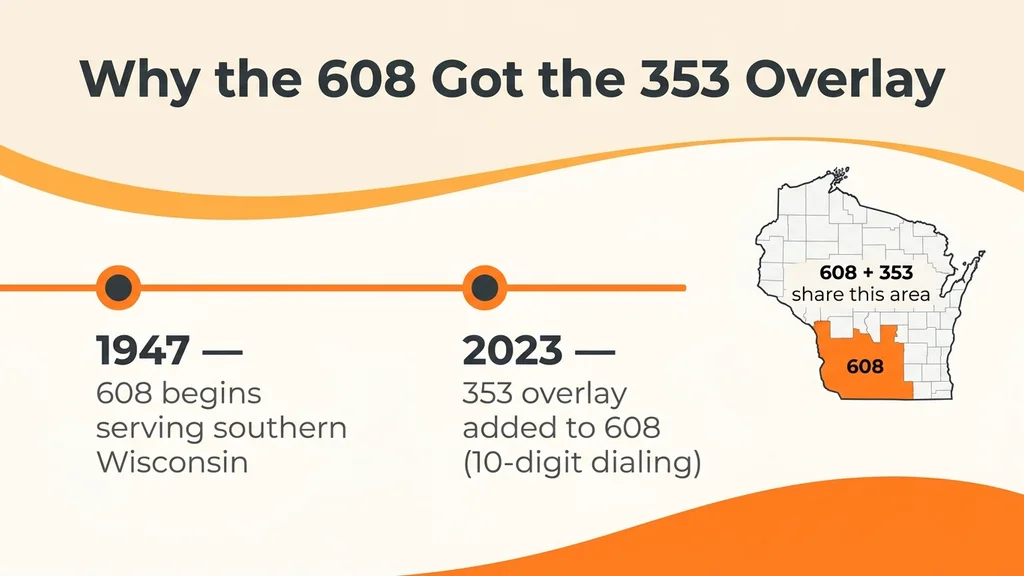 Timeline of the 608 area code and the 2023 353 overlay