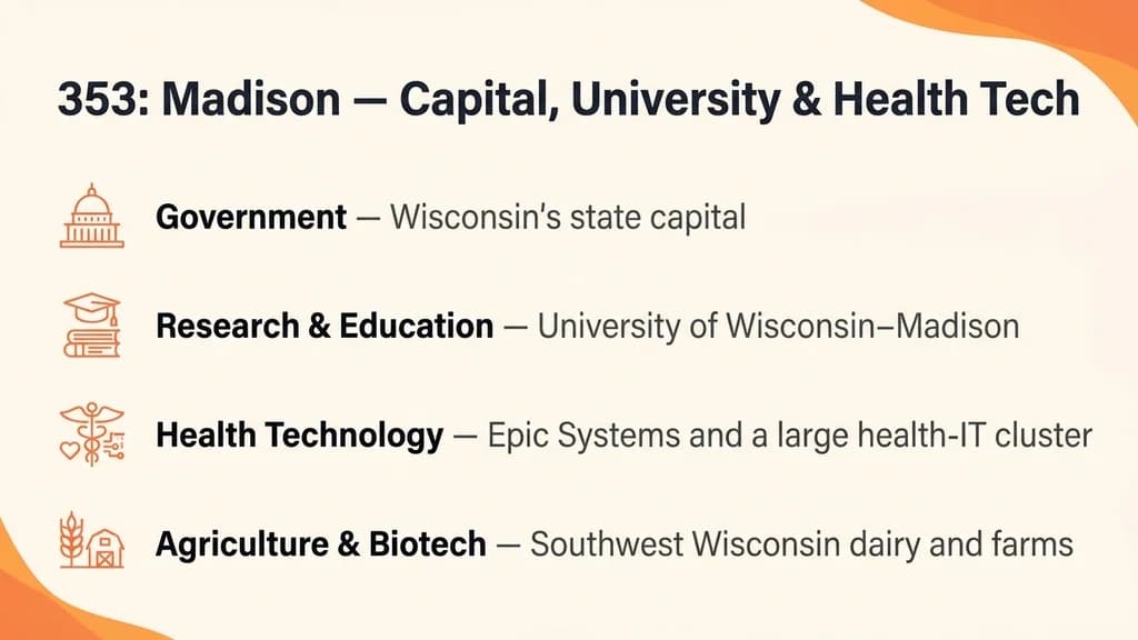 Madison's capital, university and health-tech economy served by the 353 area code