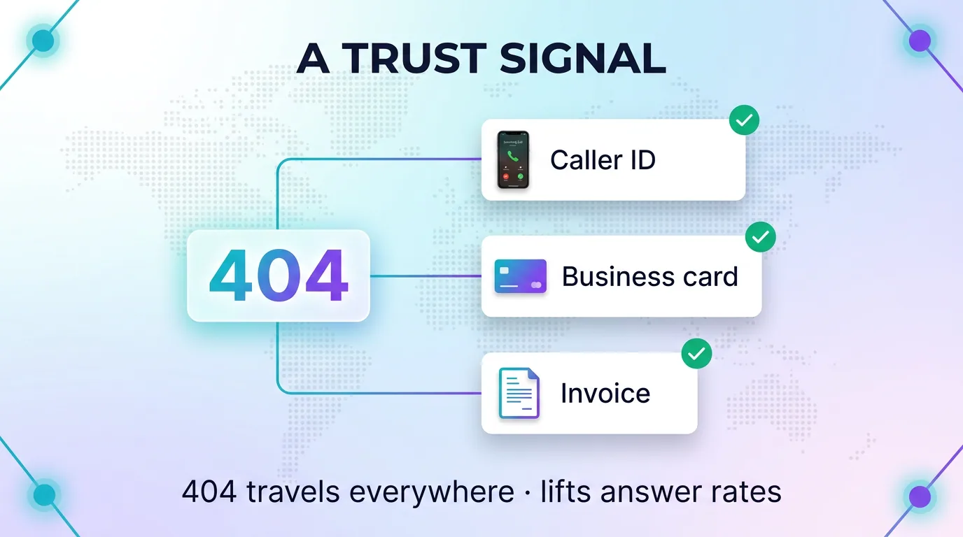 A 404 number as a trust signal that travels across caller ID, business cards, and invoices to lift answer rates
