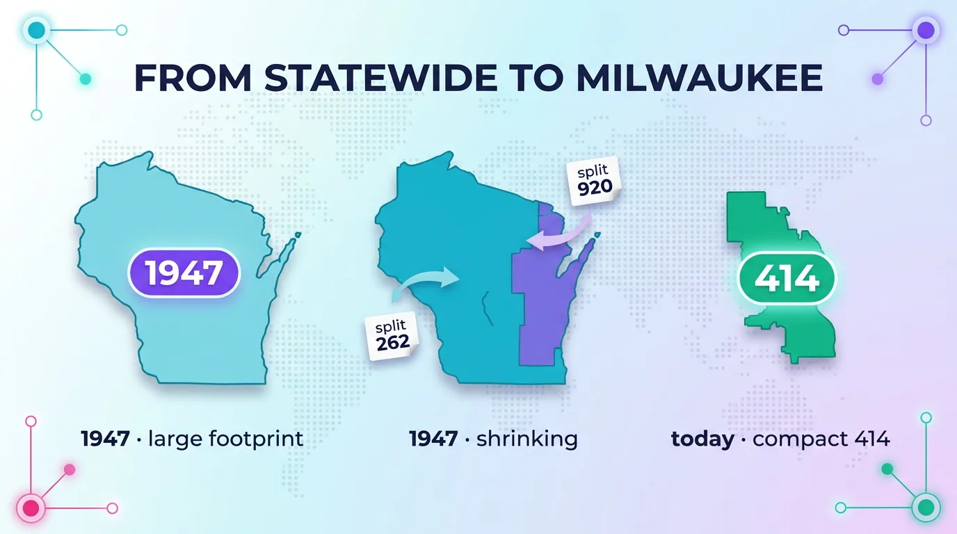 From statewide to Milwaukee — 414's 1947 large footprint shrinking as 262 and 920 split off, leaving today's compact 414