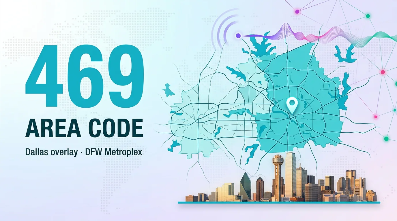469 area code infographic showing Dallas overlay across the DFW Metroplex