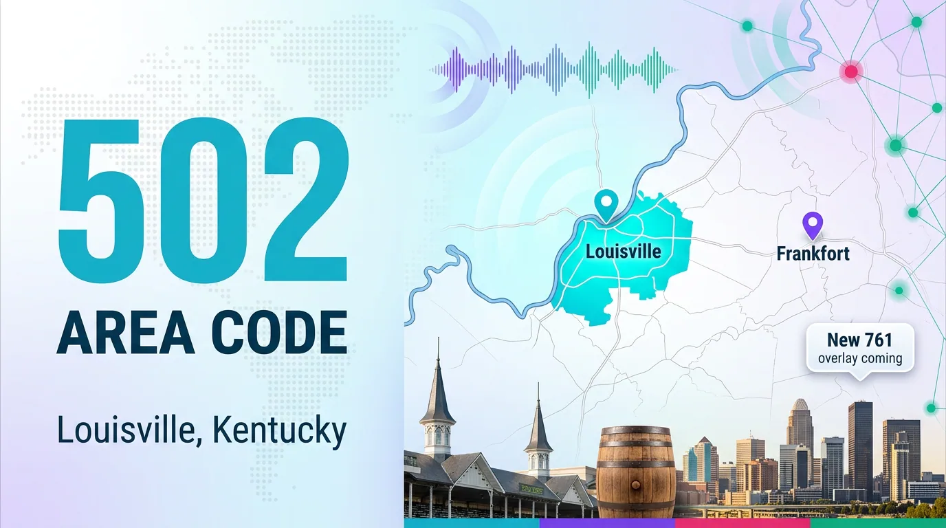 502 area code infographic for Louisville, Kentucky, noting the new 761 overlay coming