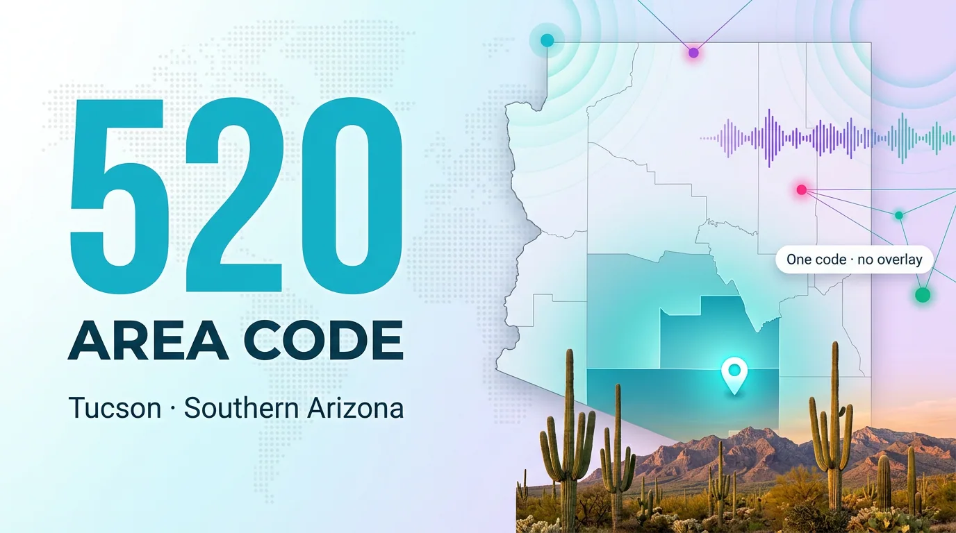 520 area code infographic for Tucson and Southern Arizona showing one code with no overlay