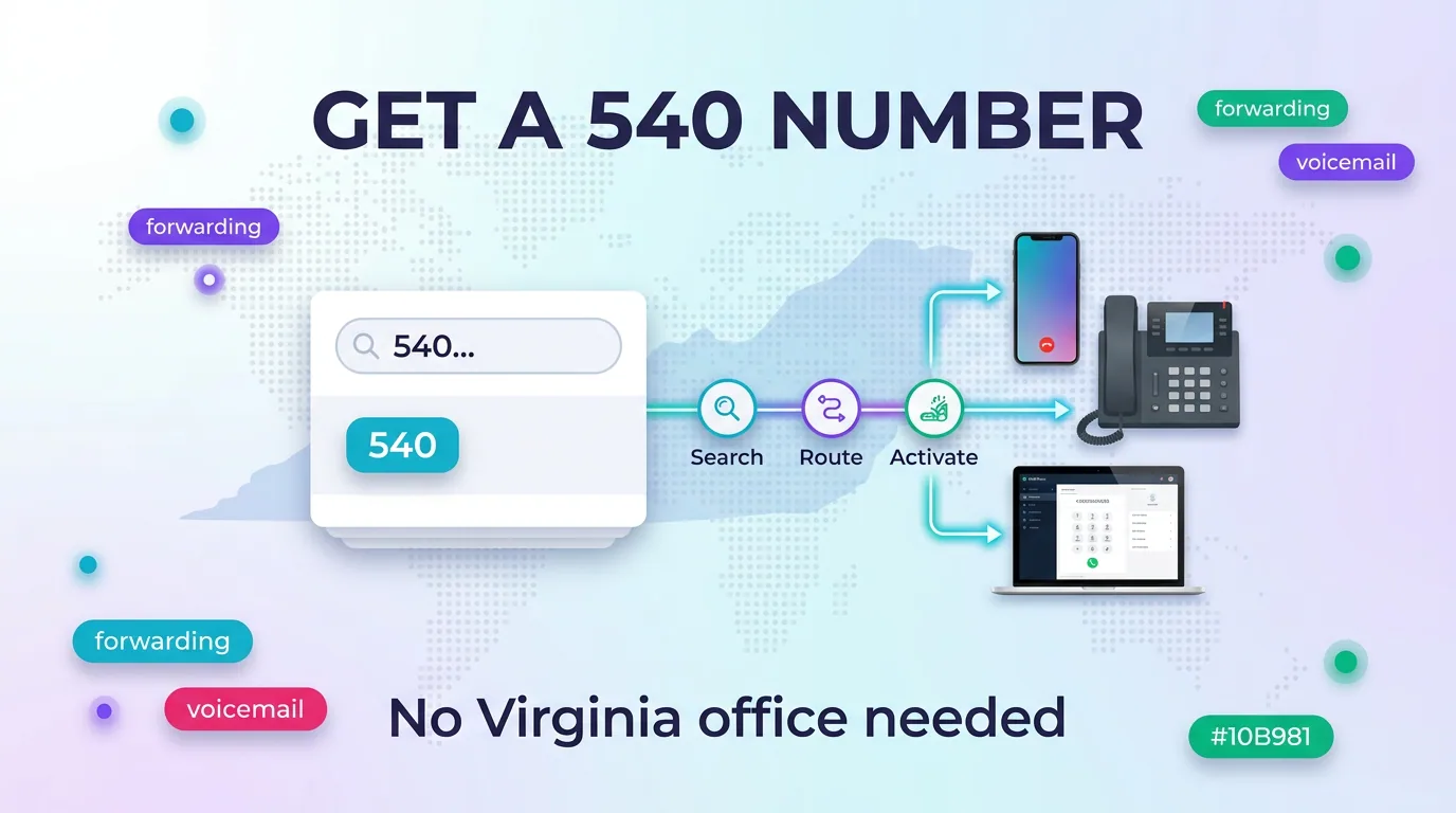 Steps to get a 540 number with MCM: search, route, and activate with no Virginia office needed
