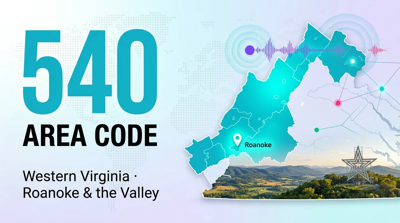 540 area code map highlighting western Virginia, Roanoke, and the Shenandoah Valley