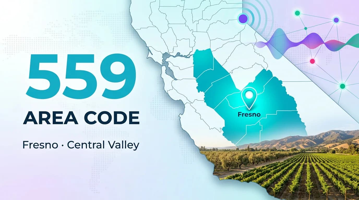 559 area code infographic showing Fresno and the Central Valley region of California