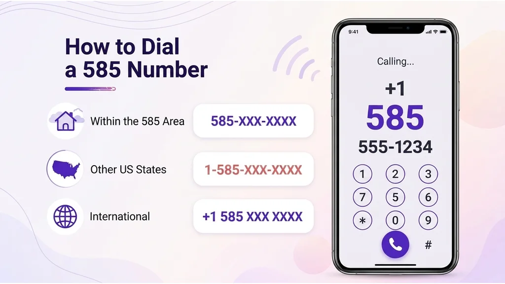 How to dial a 585 number — dialing formats for local, US, and international calls with Eastern Time zone info