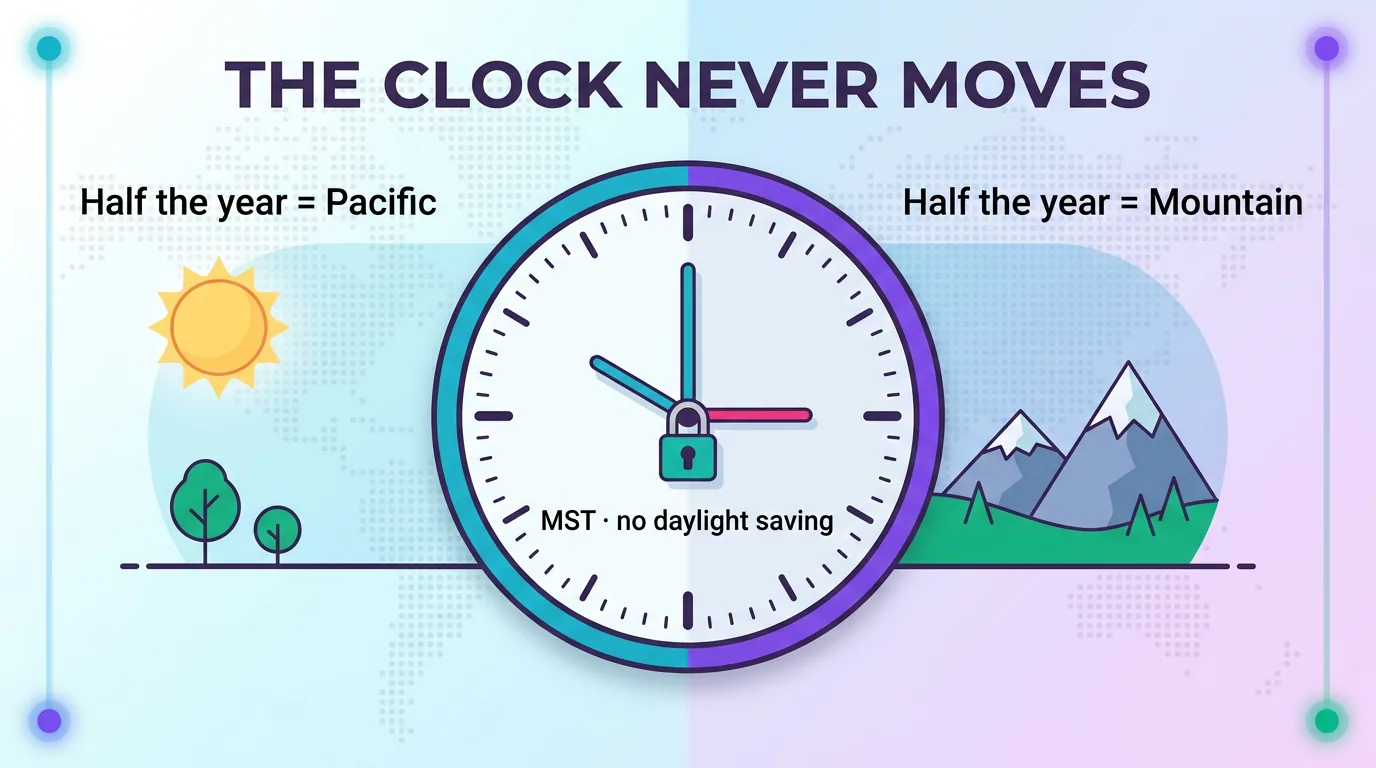 Arizona stays on Mountain Standard Time year-round with no daylight saving