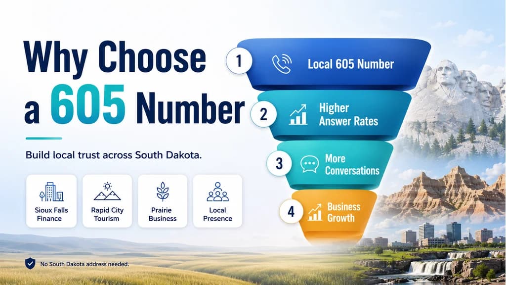 Major cities in the 605 area code — Sioux Falls, Rapid City, Aberdeen, Brookings, Pierre, Mitchell, Watertown, Huron