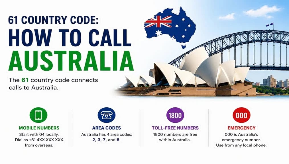 How to call Australia with country code +61 — drop the leading 0 when dialing from abroad