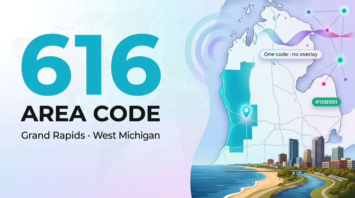 616 area code infographic for Grand Rapids and West Michigan, one code with no overlay