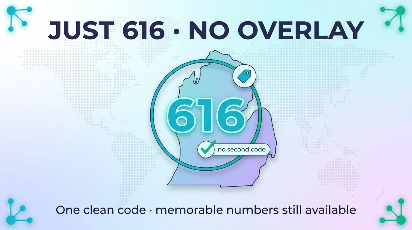 Just 616 with no overlay, one clean code with memorable numbers still available