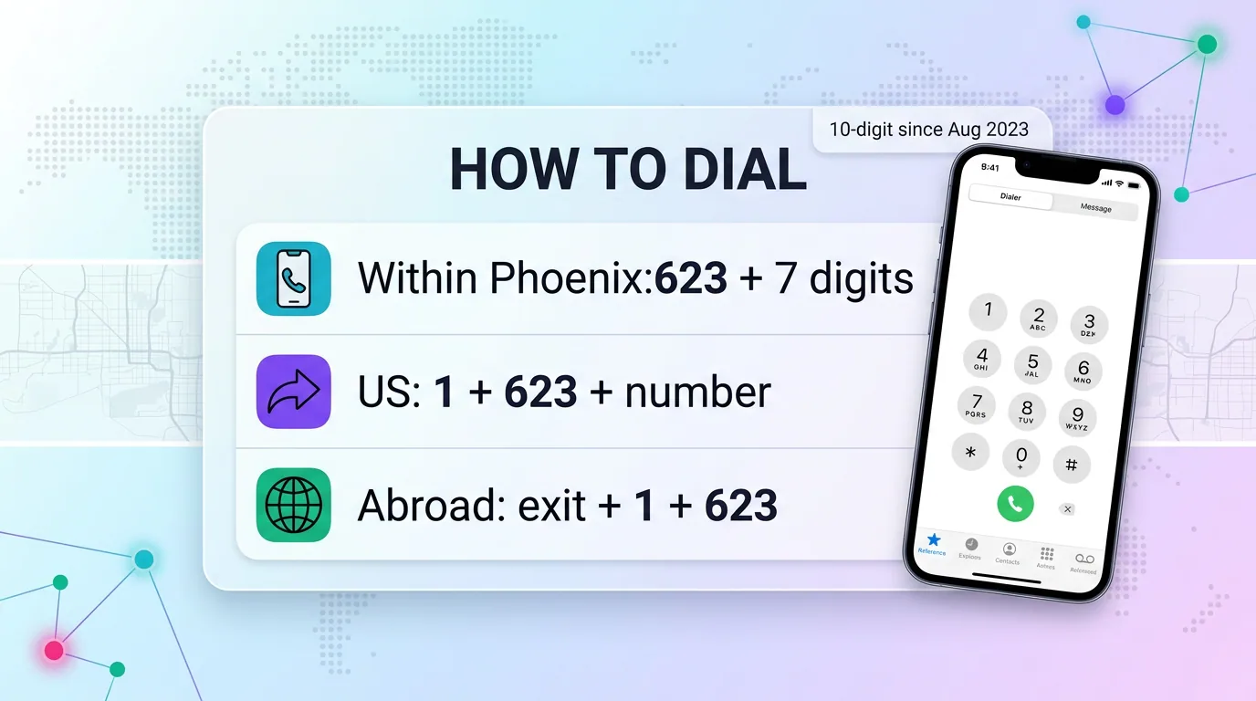 How to dial a 623 number within Phoenix, the US, and from abroad