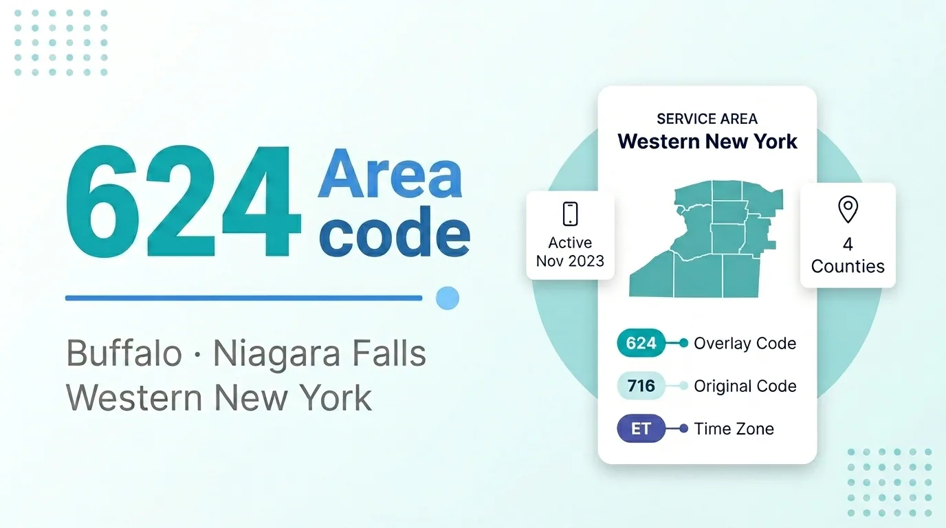 624 area code hero infographic for Buffalo, Niagara Falls, and western New York