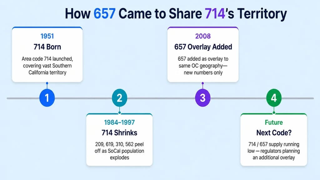 657 and 714 overlay history timeline
