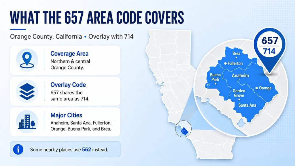 657 area code coverage of Orange County