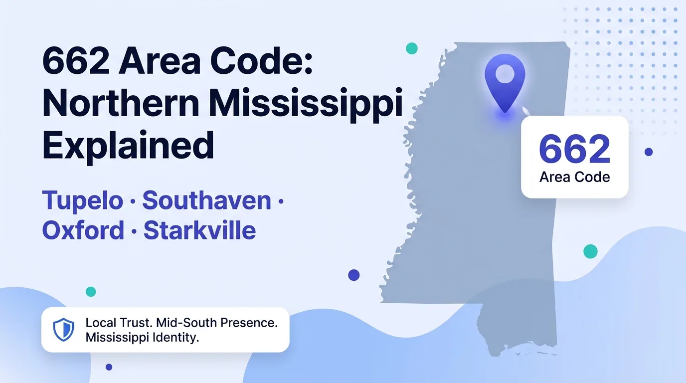 662 area code hero infographic for Tupelo, Southaven, Olive Branch, Oxford, Starkville, Greenville, and Clarksdale in northern Mississippi