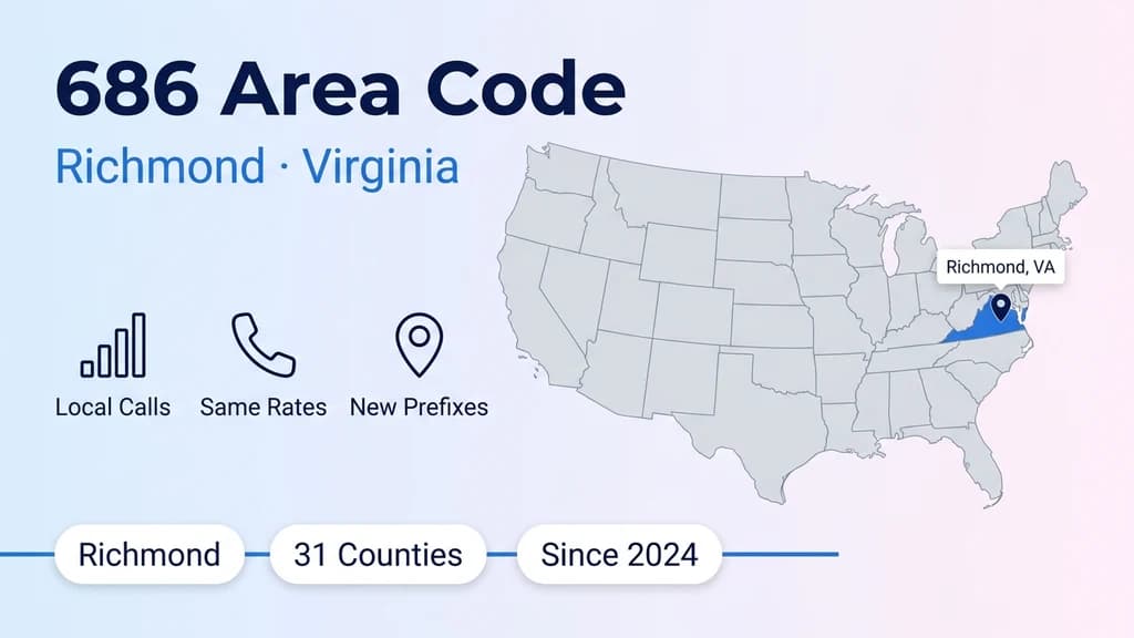 Map of the United States with Virginia highlighted and a pin on Richmond, next to stat chips reading Richmond, 31 counties, and since 2024