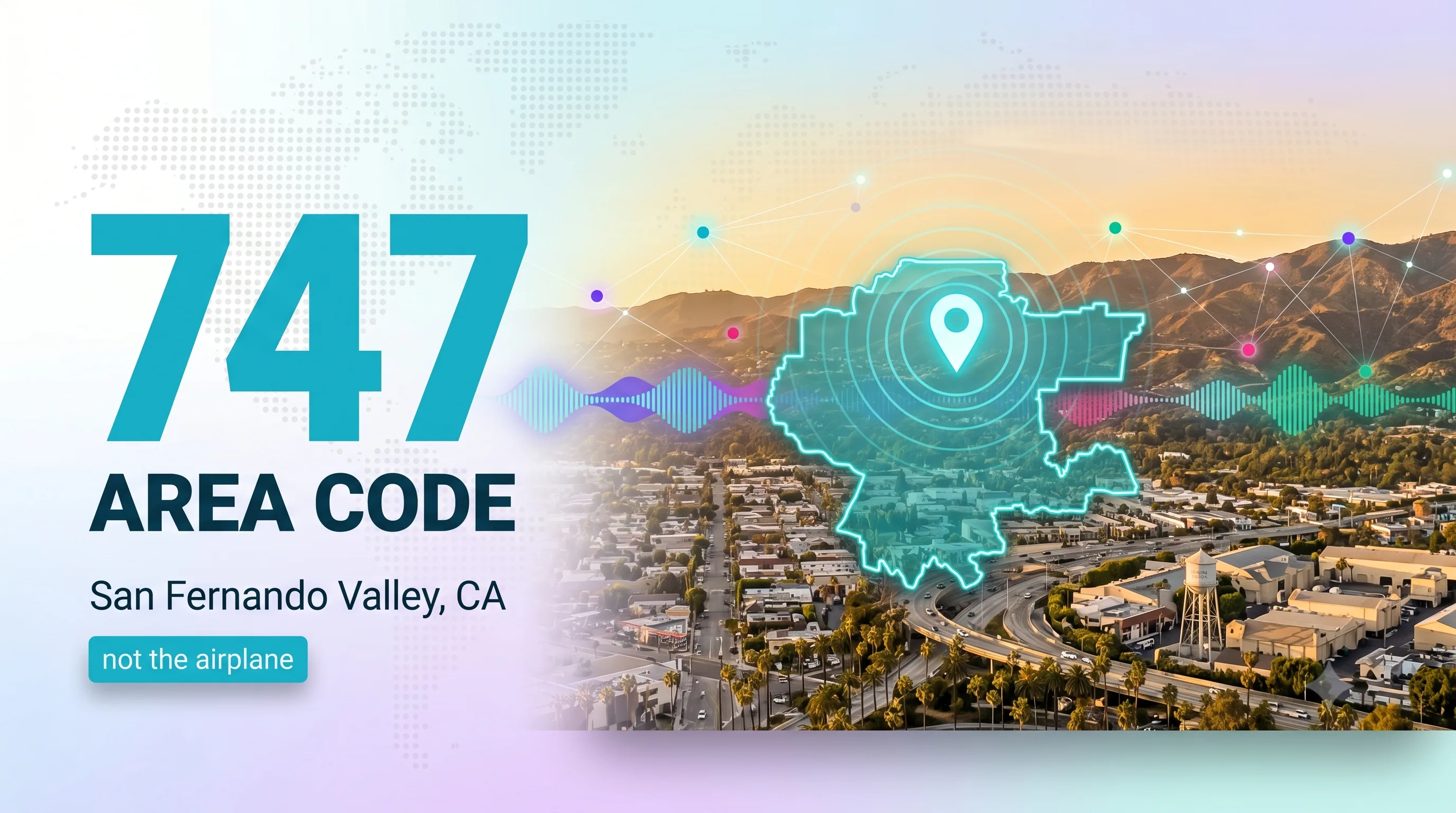 747 area code infographic for the San Fernando Valley, California — not the airplane