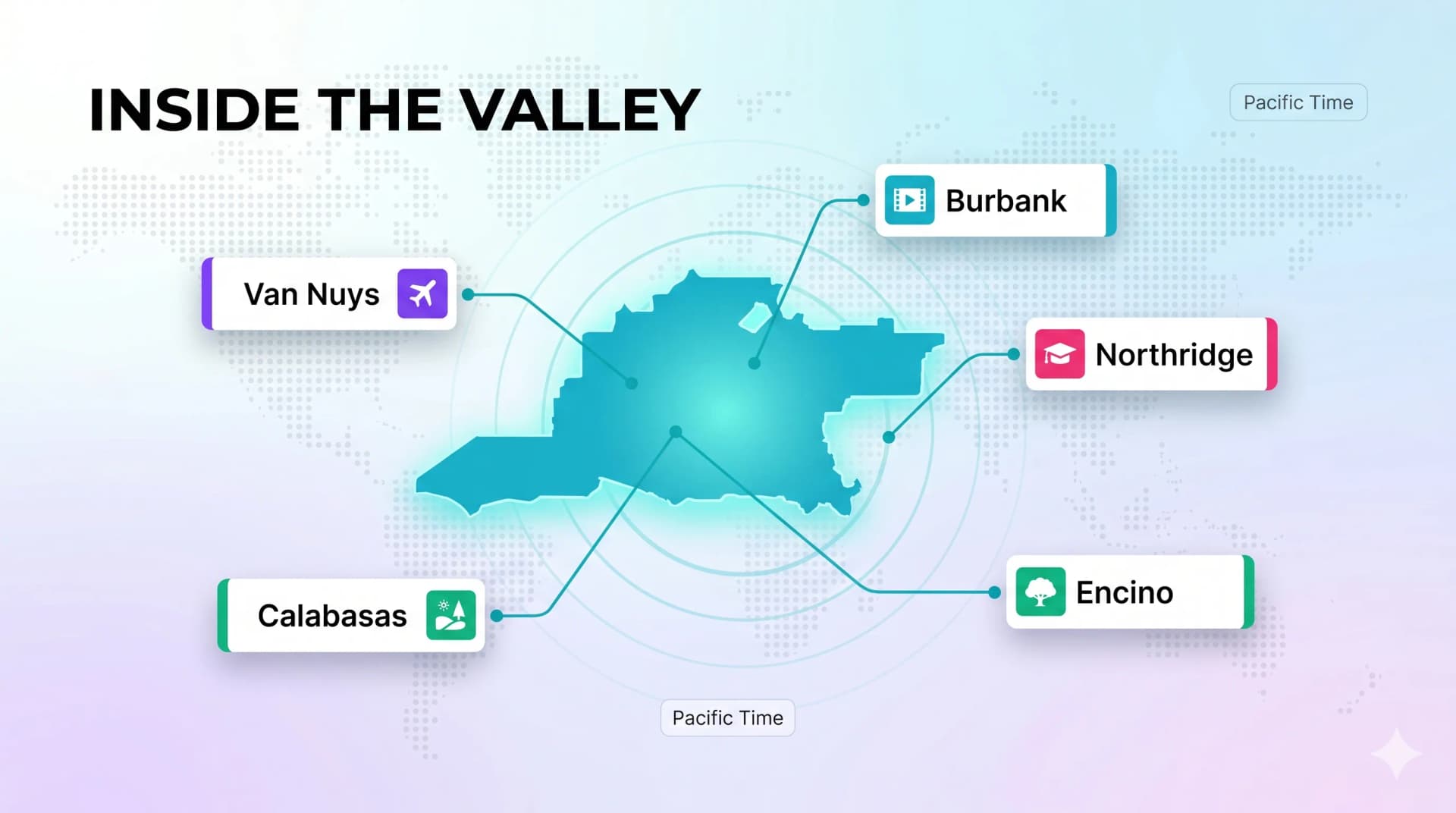 Map of San Fernando Valley cities under the 747 area code, including Van Nuys, Burbank, Northridge, Encino, and Calabasas