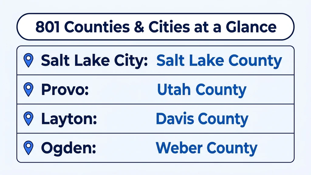 Table-style graphic listing Salt Lake City, Provo, Layton, and Ogden with their counties across the Wasatch Front