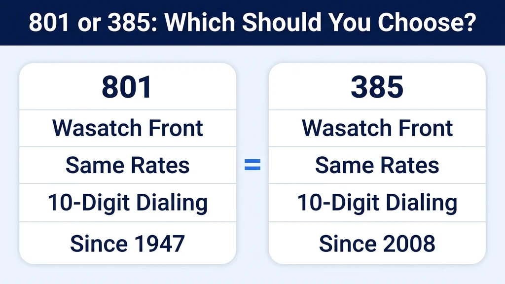 Side-by-side comparison graphic showing 801 and 385 cards with identical Wasatch Front coverage, differing only in issue year