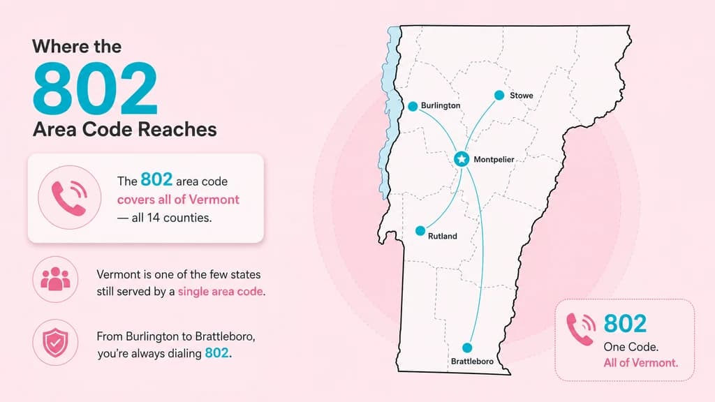 Vector map of Vermont with cyan dots on Burlington, Montpelier, Rutland, Stowe and Brattleboro, connected by calling network lines, all borders in black