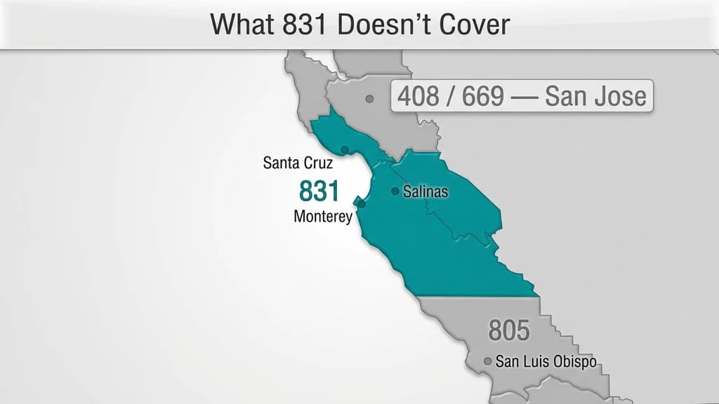 Boundary graphic showing California's Central Coast with 831 highlighted and neighboring 408/669 to the north and 805 to the south grayed out