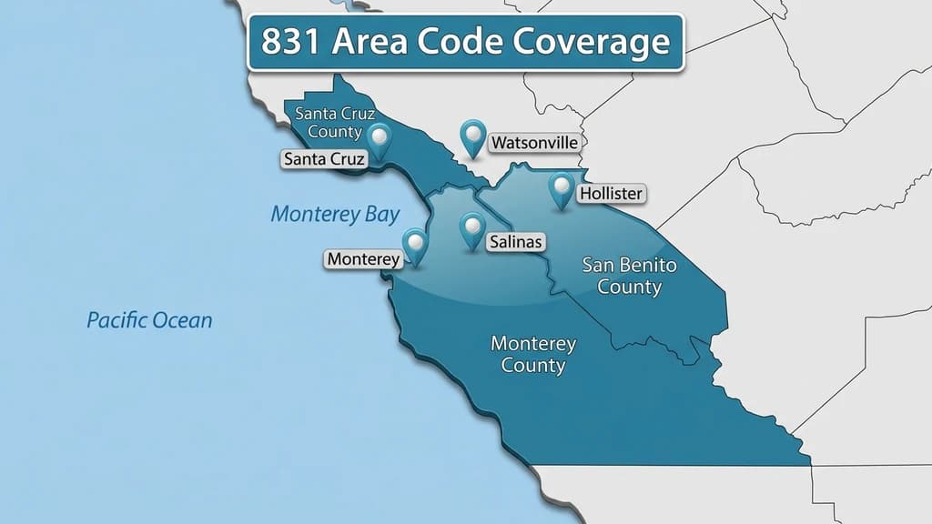 Map graphic of California's Central Coast with Monterey, San Benito, and Santa Cruz counties highlighted and pins over Santa Cruz, Monterey, and Salinas