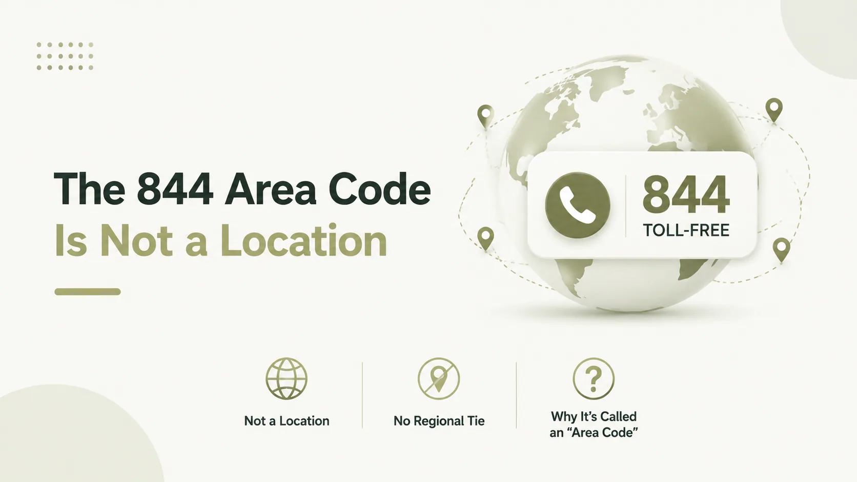 The 844 area code is not a location — a toll-free prefix with no regional tie