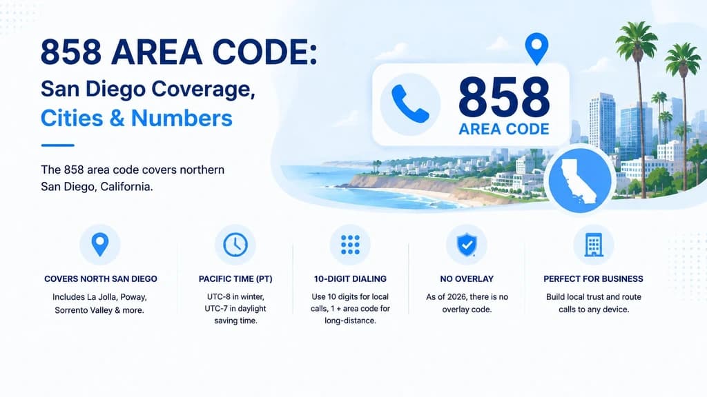 858 area code — northern San Diego coverage, cities, and numbers