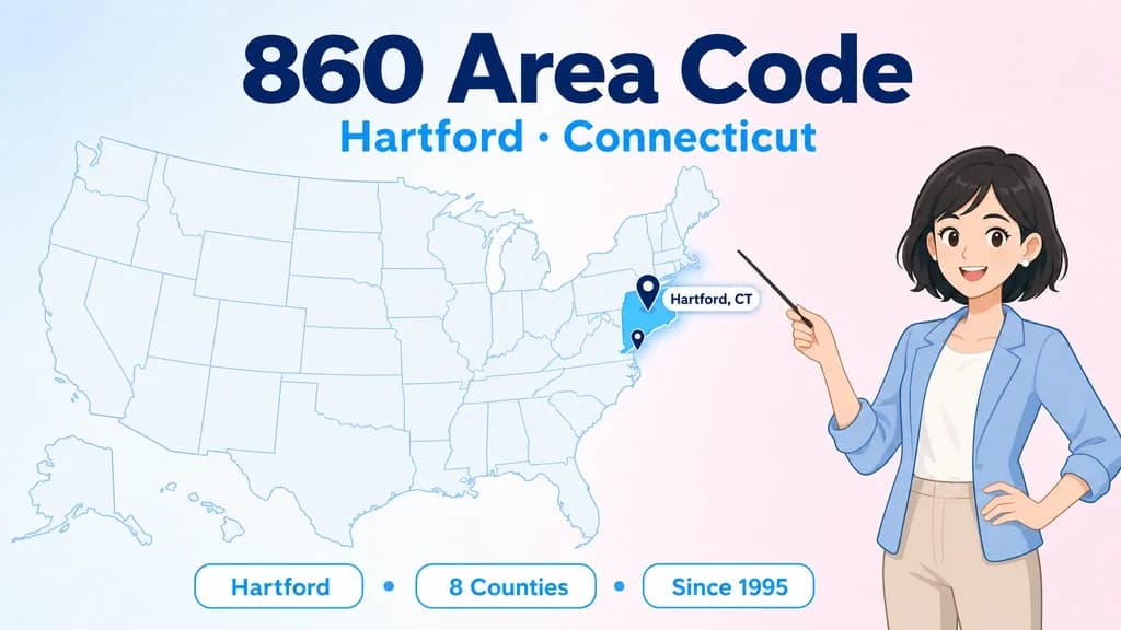 860 area code guide for Hartford and Connecticut, covering 8 counties since 1995
