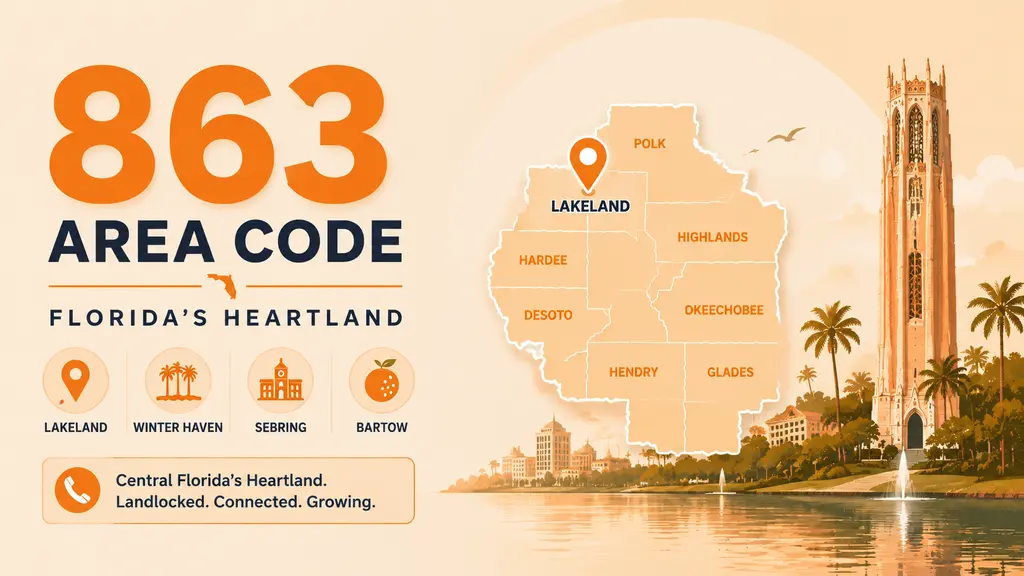 Vector map of Central Florida's Heartland highlighted in cyan with a pin on Lakeland and a navy Bok Tower silhouette