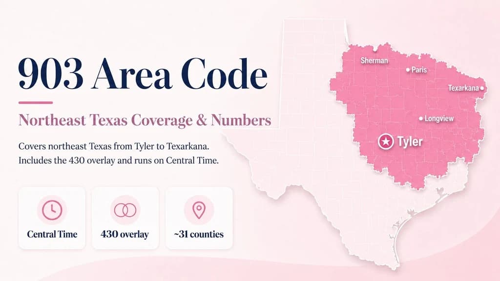 903 area code — northeast Texas from Tyler to Texarkana, overlay of 430 since 2003, Central Time