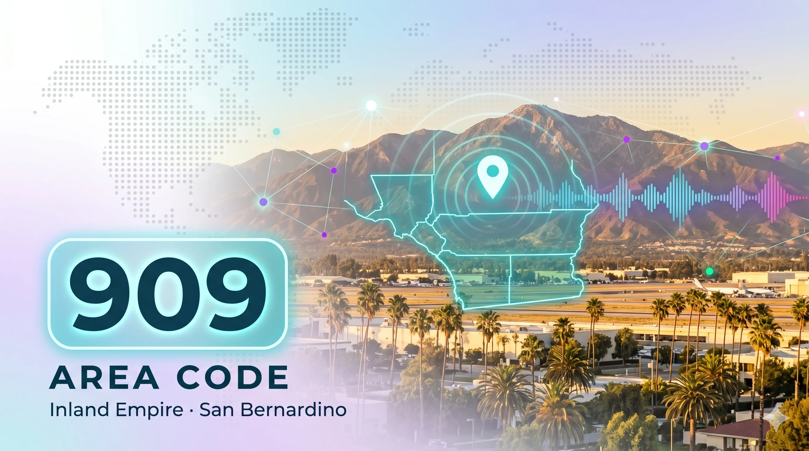 909 area code overview card for the Inland Empire and San Bernardino region