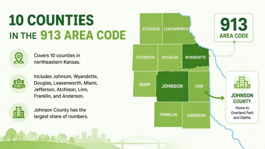 The 10 counties inside the 913 area code across northeastern Kansas