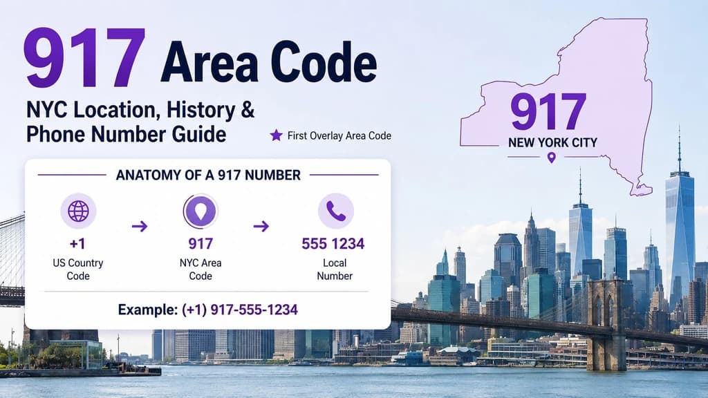 917 area code — NYC's first overlay and original mobile prefix, born February 4 1992, covers all five boroughs