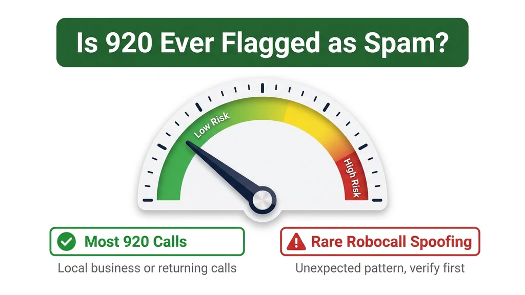 Risk-meter graphic showing 920 calls landing mostly in a low-risk zone, with a small caution zone for unexpected robocall patterns