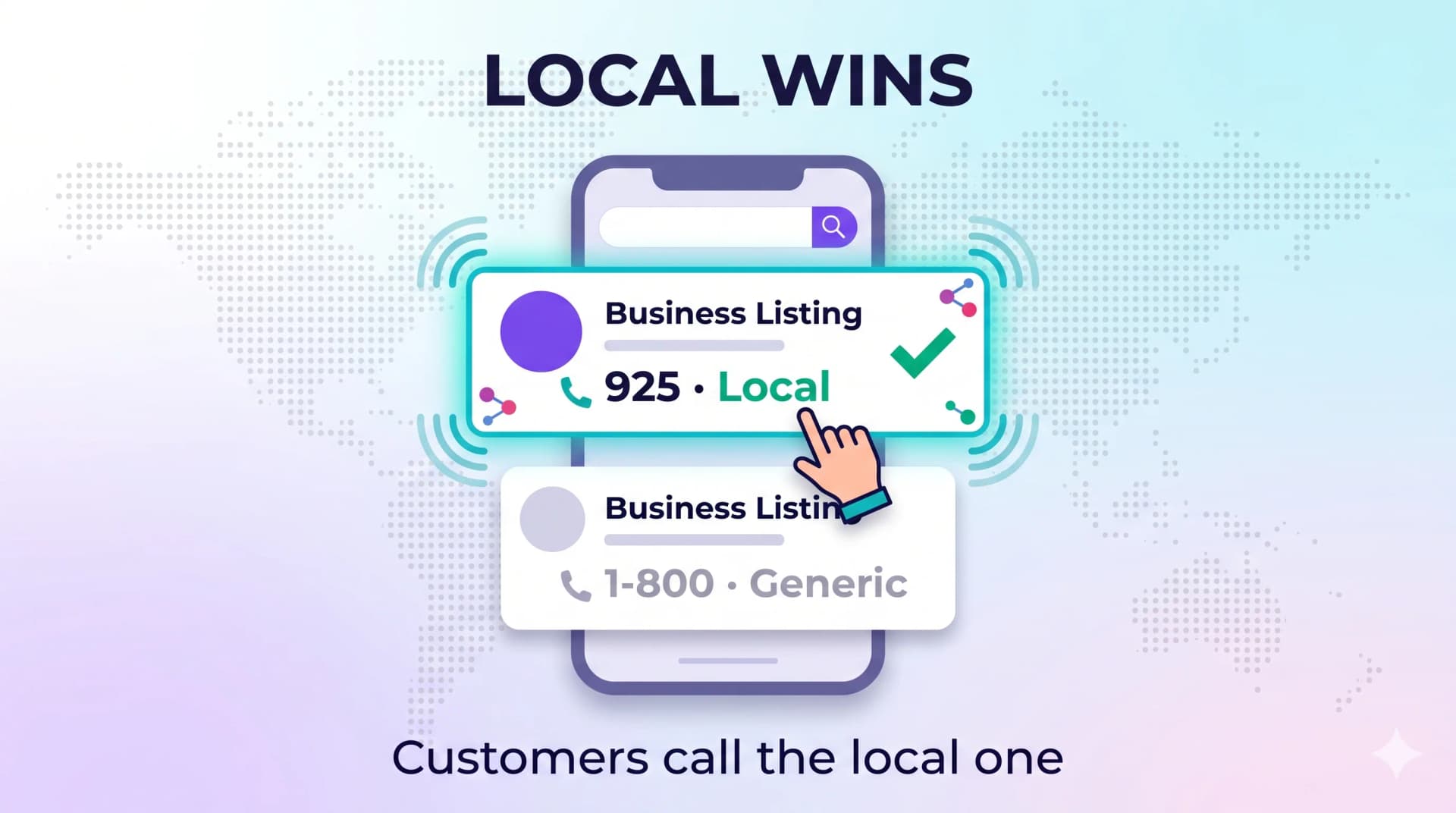 Local wins: customers pick the 925 local business listing over a generic 1-800 number
