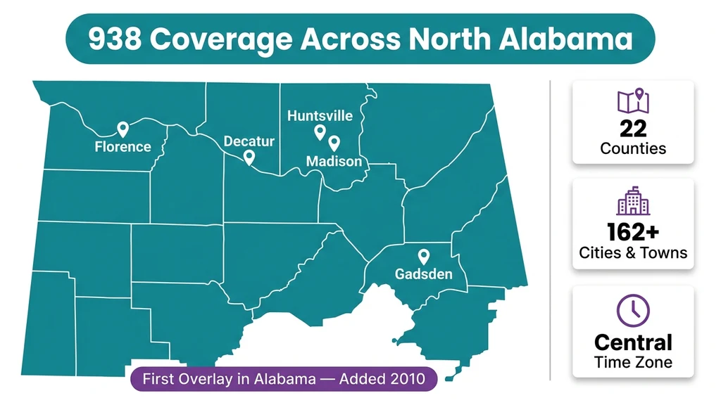 Highlighted map graphic showing north Alabama with pins over Huntsville, Decatur, Madison, and Florence