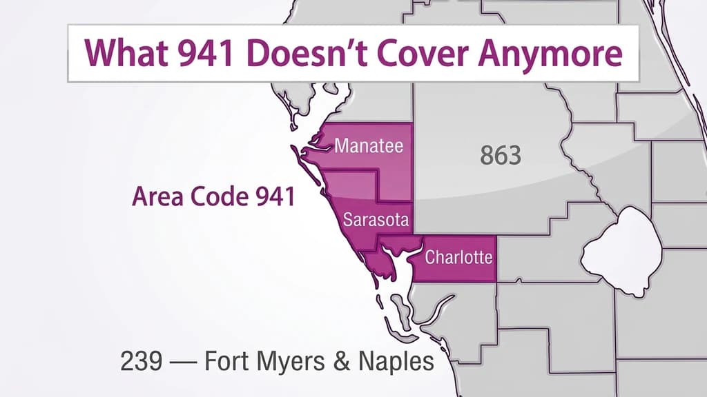 Boundary graphic showing Florida's Gulf Coast with 941 highlighted over Manatee, Sarasota, and Charlotte counties, while 863 and 239 territory is grayed out to the east and south